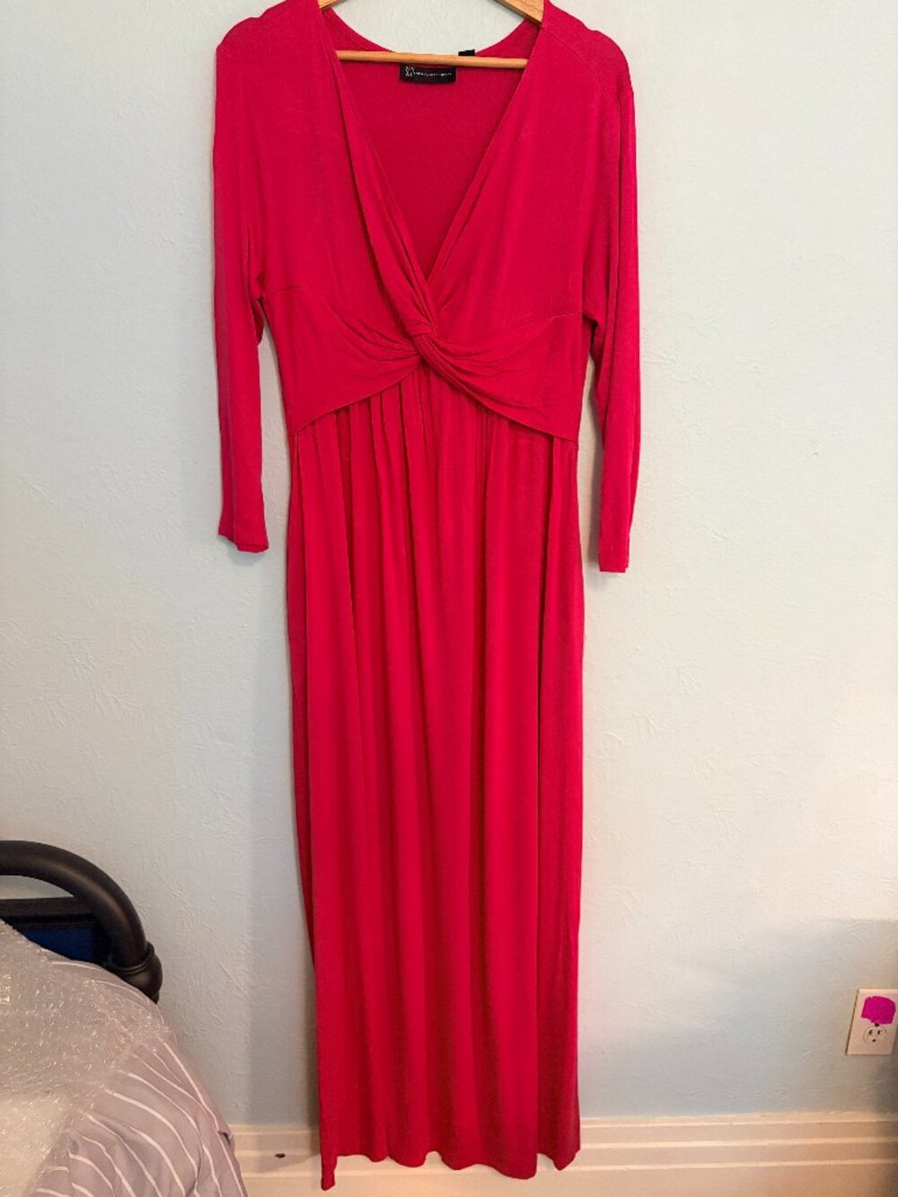 Hot Pink Twist Front Maxi Dress L Autumn Wedding Guest Barbiecore